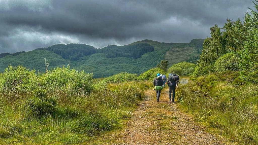 group walking along path